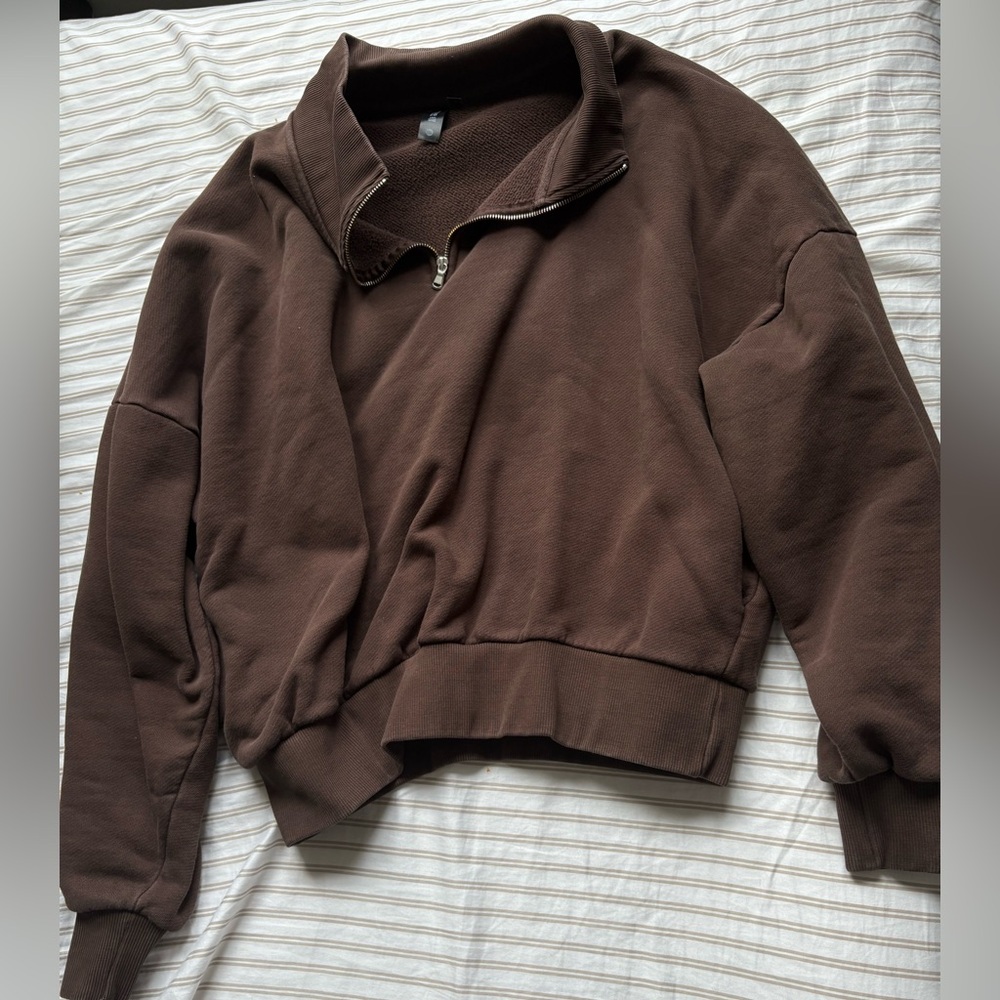 Seven7 Brown Half-Zip Crewneck Sweater